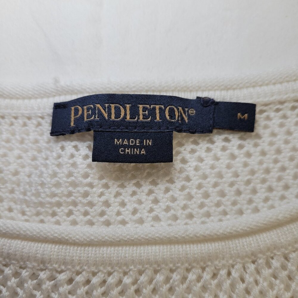 Pendleton Colorblock Knit Sweater Beige White Brown Medium Coastal Boho - Picture 4 of 9